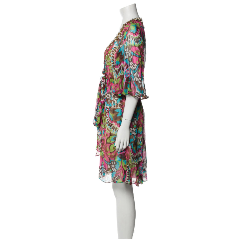 Milly Resort Silk Floral Flounce Embellished Flowy Long Sleeve Dress - Size 6 - Picture 4 of 8